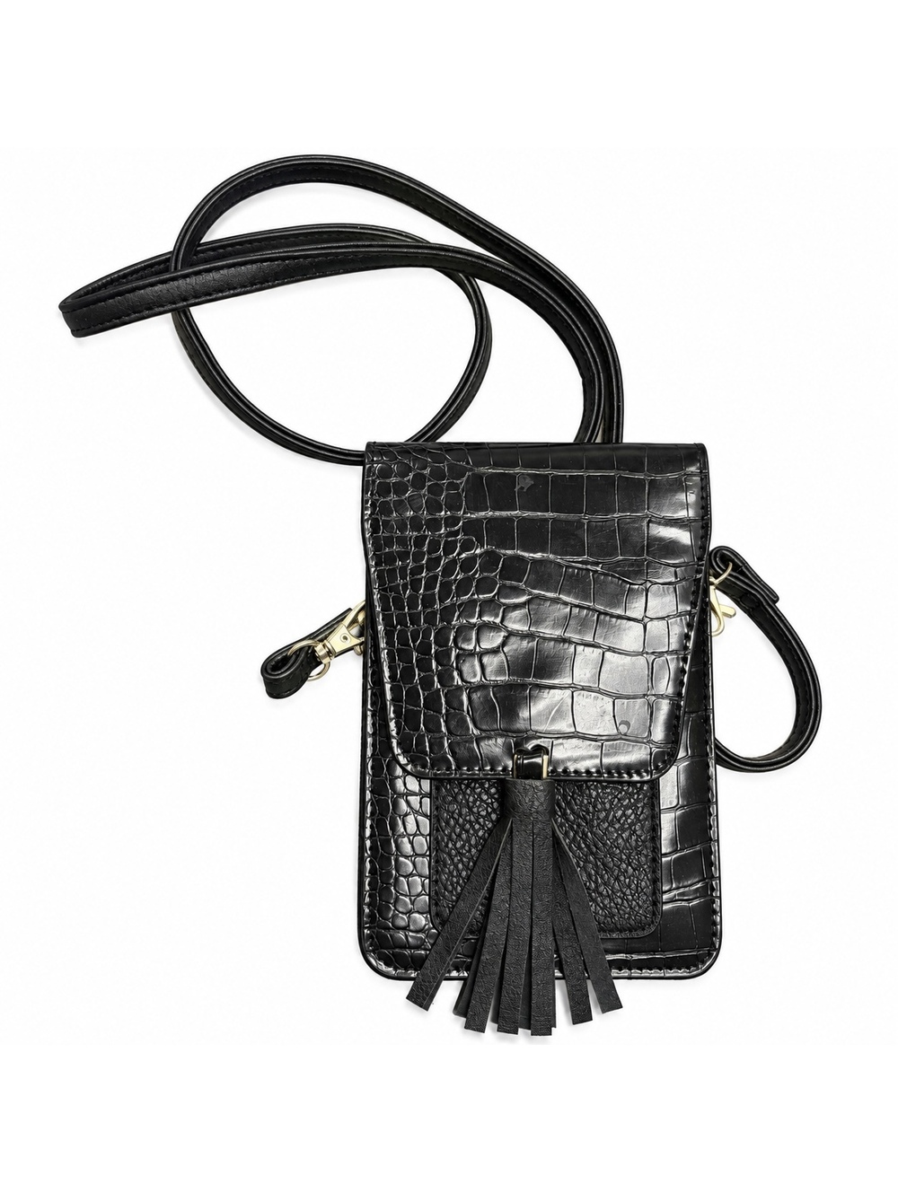 K. Carroll Harper Black Small Crossbody Croc Bag